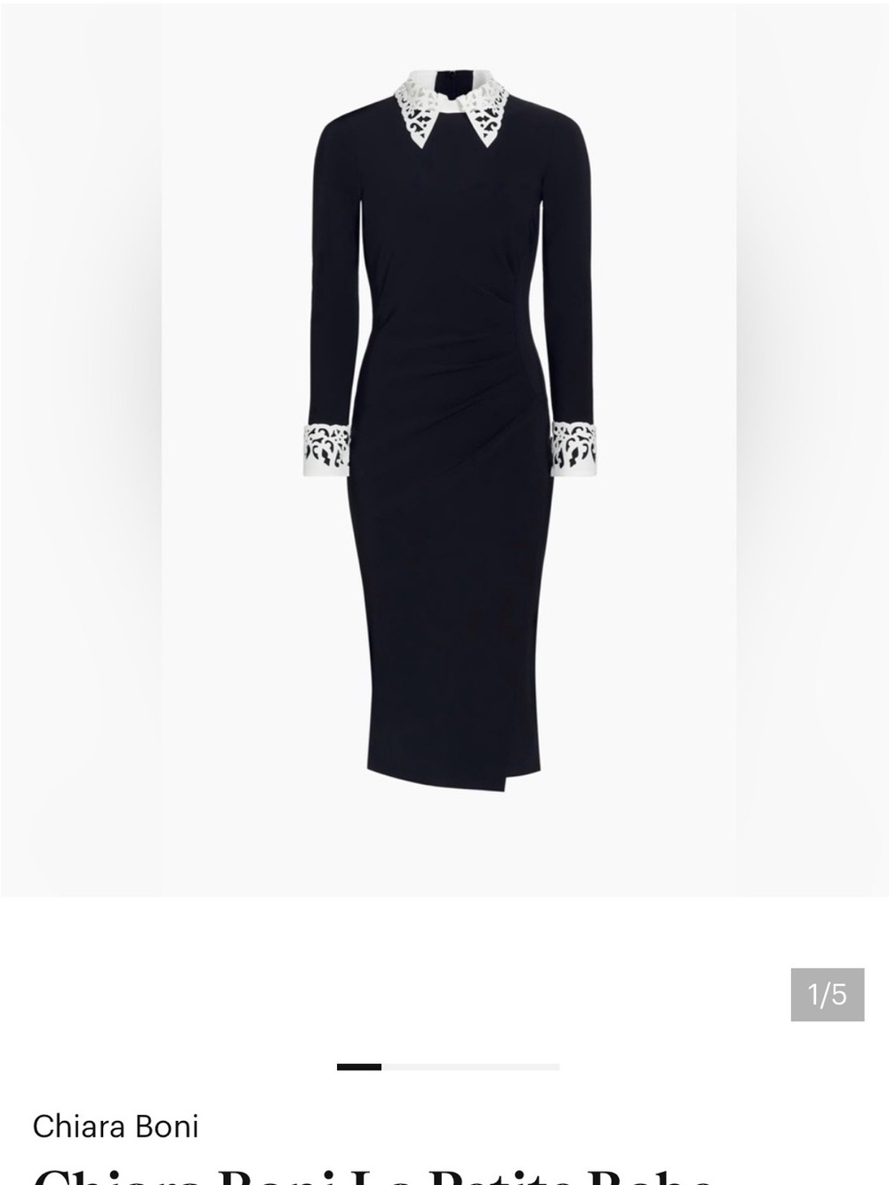 Chiara Boni Black Long-Sleeve Sheath Dress with White Lace Collar and Cuffs